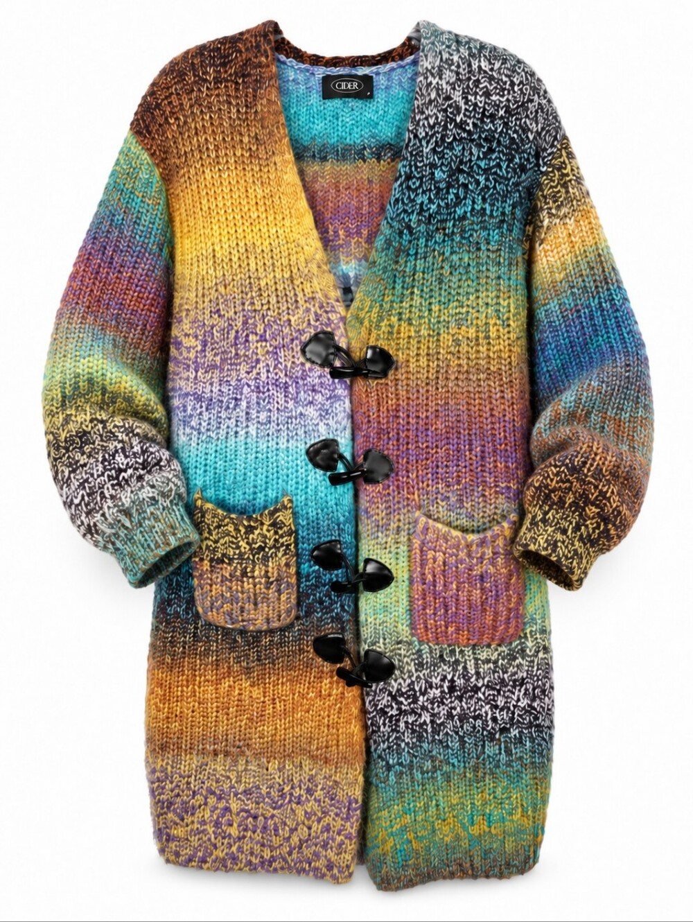 Cider Chunky Knit Multicolor Oversized Cardigan Sweater Small Toggle Pocket